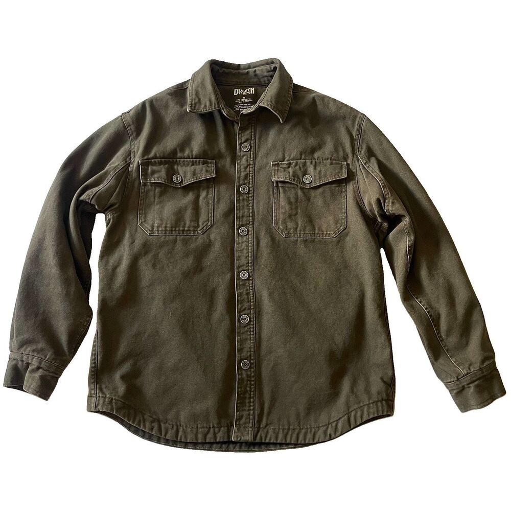 Duluth Trading Co Hanger Bender Fire Hose Shirt Jac Shacket Mens M Olive Lined